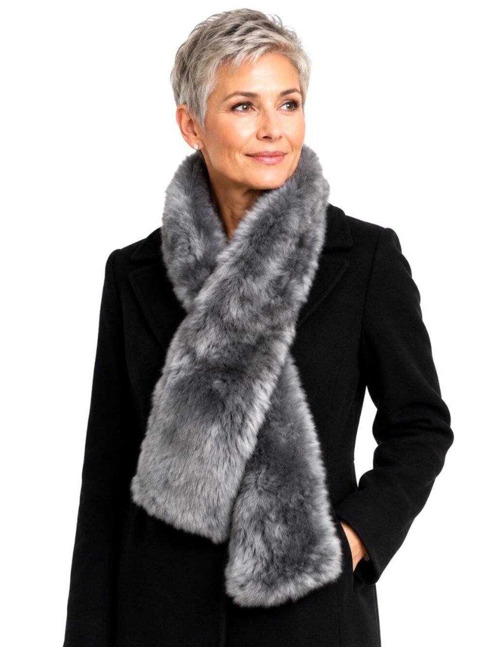Katie Loxton Grey Faux Fur Satin Oblong Scarf/Wrap